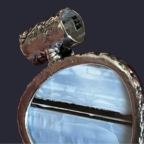 Teardrop Natural Owyhee Opal & Amethyst 2” Gemstone Silver Pendant - Picture 7 of 7